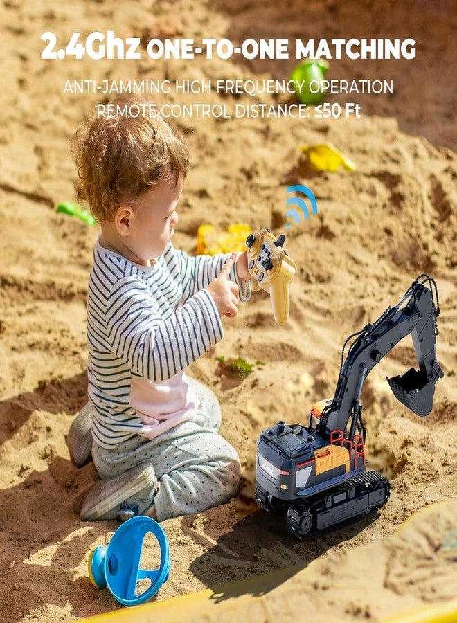 VIKINGS Remote Control Excavator, Toys for Boys Age 4-12 Rechargeable 11 Ch Rc Construction Vehicles Truck with Sound Light Metal Shovel, Birthday for Kids 7 8 9 10+ Year Old - Image 2